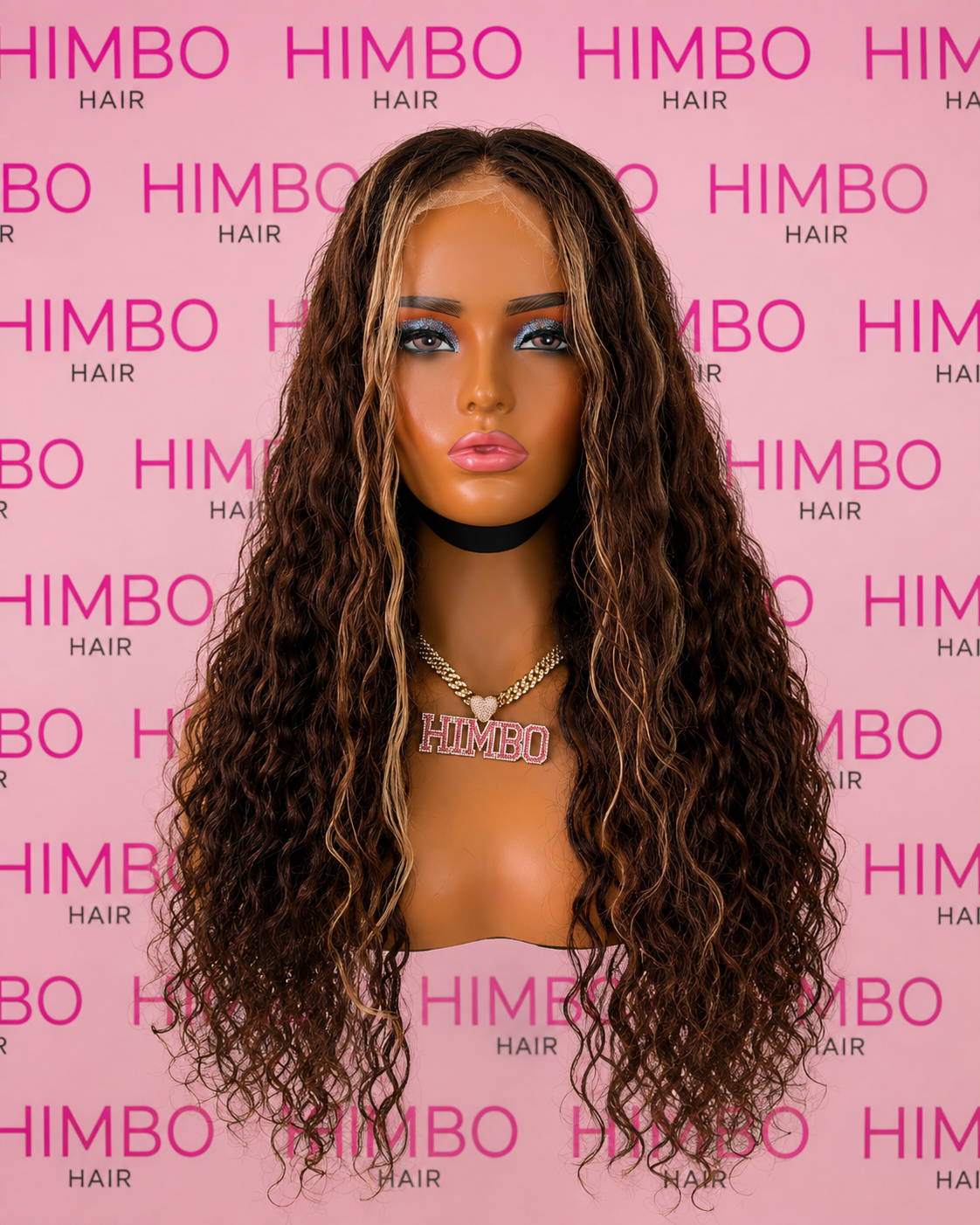 HIMBO Hair DANIELLA - 22 inch dark brown curly human hair lace wig